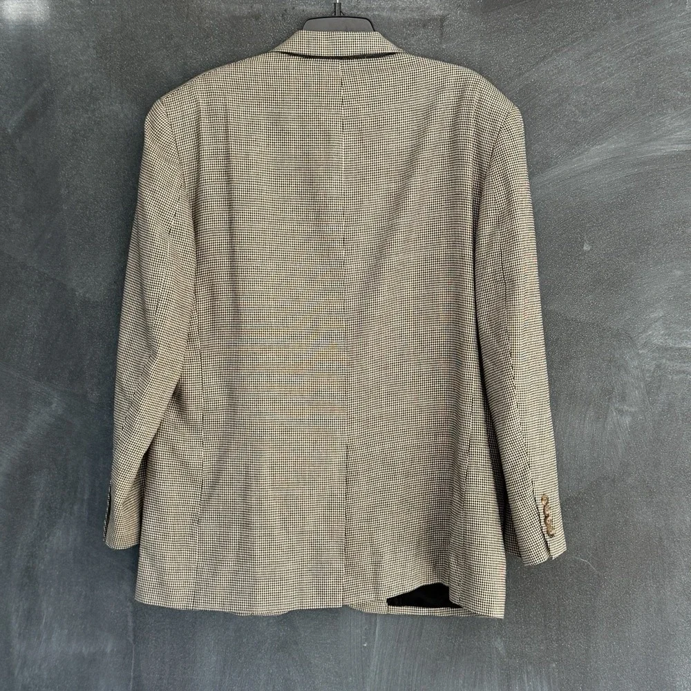 Jos A Bank Sport Coat Mens 46R Silk Wool Houndstooth Plaid Blazer Brown